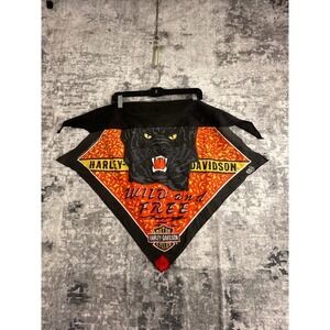 Vtg Harley-Davidson Bandana Wild &‎ Free Panther Black Orange Biker SkullCap